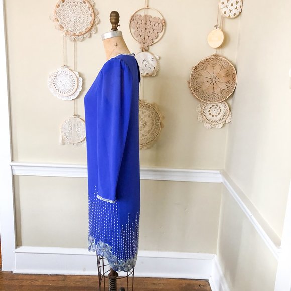 SOLD Vintage 1980s Blue Beaded Sequin Shift Dress - Picture 4 of 7